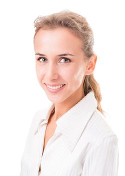 young woman in office attire. The figure is isolated on a white background with the clipping path