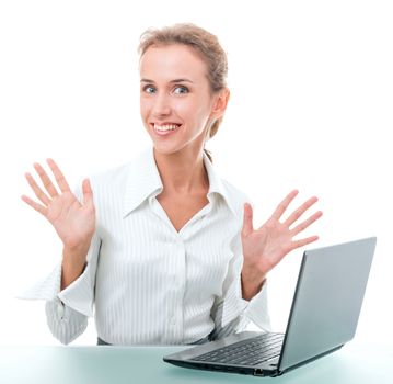 young woman in office attire. The figure is isolated on a white background with the clipping path