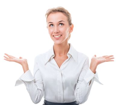 young woman in office attire. The figure is isolated on a white background with the clipping path