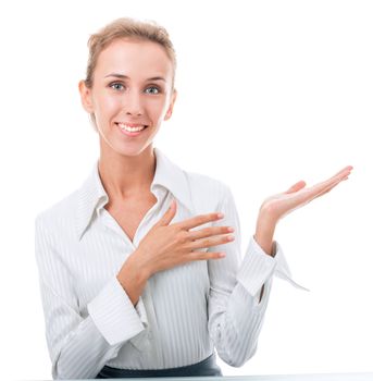 young woman in office attire. The figure is isolated on a white background with the clipping path