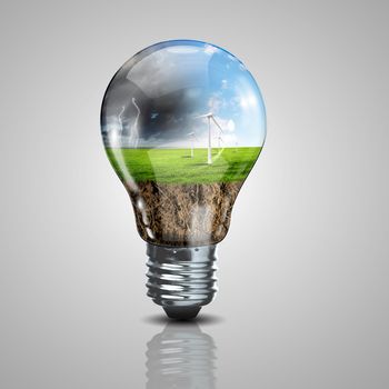 Green energy symbols, ecology concept, light bulb