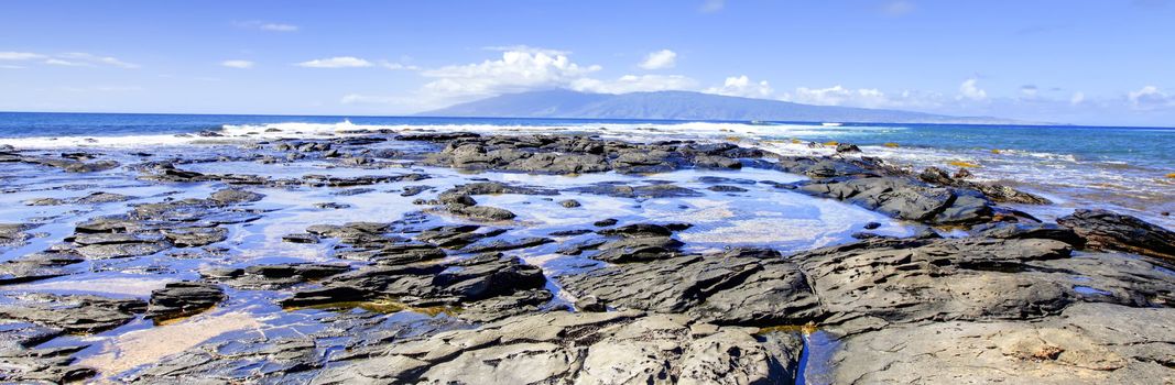 Island Maui tropical cliff coast line with ocean. Hawaii. 