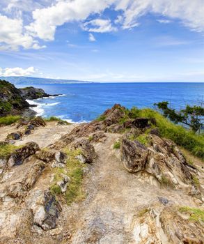 Island Maui tropical cliff coast line with ocean. Hawaii. 