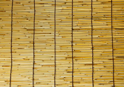 This is a wall of bamboo are woven together in a large sheet.