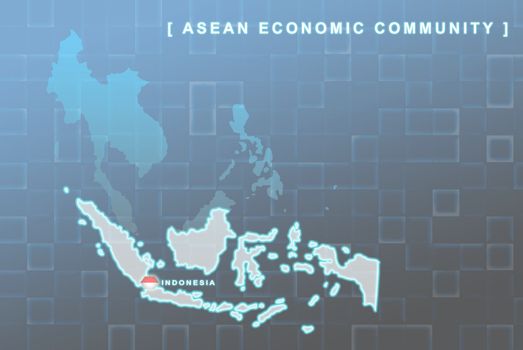 Modern map of South East Asia countries that will be member of AEC with Indonesia flag symbol in background