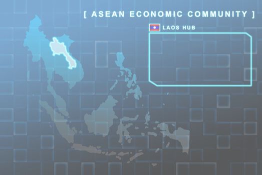 Modern map of South East Asia countries that will be member of AEC with Laos flag symbol in background