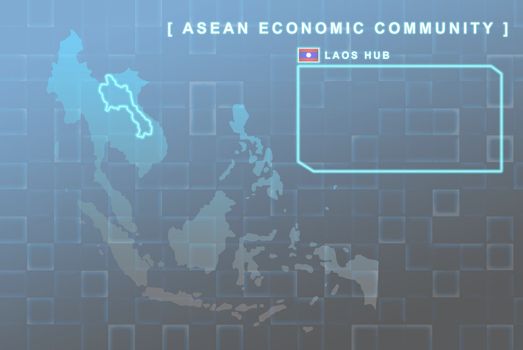 Modern map of South East Asia countries that will be member of AEC with Laos flag symbol in background