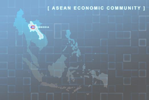 Modern map of South East Asia countries that will be member of AEC with Laos flag symbol in background