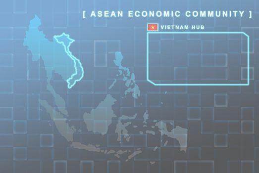 Modern map of South East Asia countries that will be member of AEC with Vietnam flag symbol in background