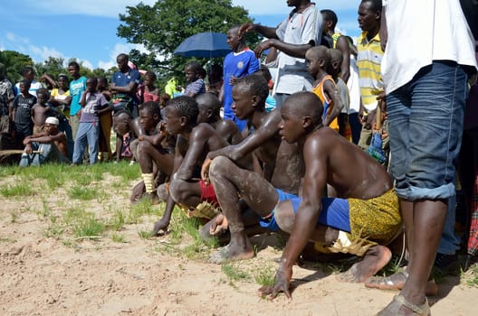 Kartiak, Senegal- September 27,2012: athletes waiting for to fight the traditional struggle of Senegal, this sport is the most ancient competitive discipline in Senegal, this sport is the most beloved in Senegal
