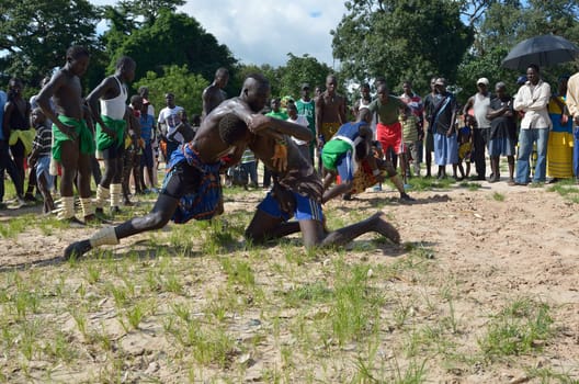 Kartiak, Senegal- September 27,2012: Men in the traditional struggle of Senegal, this sport is the most ancient competitive discipline in Senegal, this sport is the most beloved in Senegal