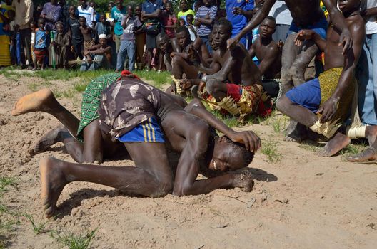 Kartiak, Senegal- September 27,2012: Men in the traditional struggle of Senegal, this sport is the most ancient competitive discipline in Senegal, this sport is the most beloved in Senegal