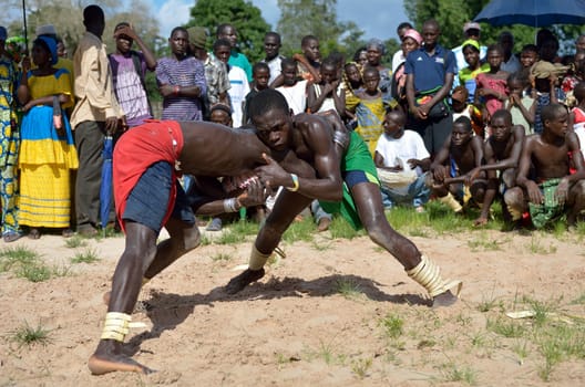 Kartiak, Senegal- September 27,2012: Men in the traditional struggle of Senegal, this sport is the most ancient competitive discipline in Senegal, this sport is the most beloved in Senegal