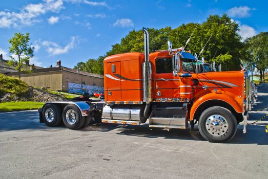 photo big american truck (kenworth w900a) is shot on fredriksten fortress in halden at the annual amcar meeting