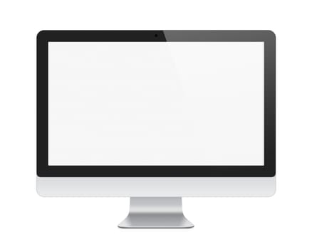 Illustration of modern computer monitor with blank screen. Isolated on white. Clipping path added for screen.