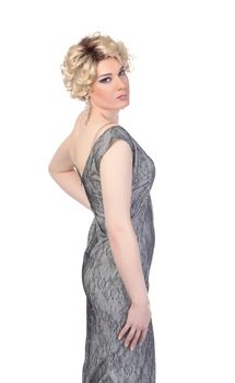 Portrait of drag queen. Man dressed as Woman, isolated on white background