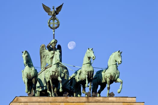 The quadriga on the Brandenburg Gate in Berlin, Germany.