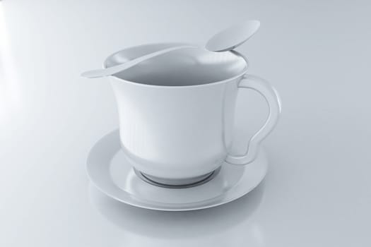empty coffee cup on a plate and spoon