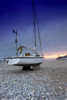 Boat at sunset in Dorset, South West England