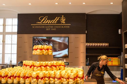 VIENNA - OCTOBER 4: The newly opened Lindt Chocolate Boutique at the famous Schoenbrunn Palace on October 4, 2012 in Vienna, Austria. Lindt is a world leading and traditional Swiss manufacturer of fine chocolate that was founded 1845 and is now present in more than 200 countries worldwide.