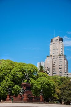 Plaza San Martin in Buenos Aires with a syscraper rising behind it