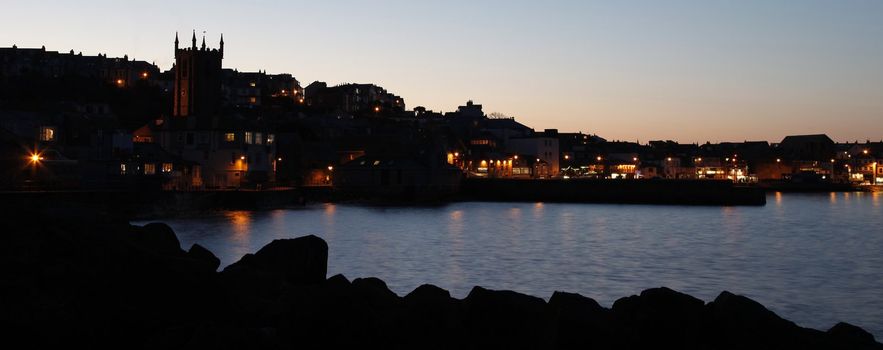Town of St Ives with twinkling street lights