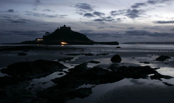 Twinkling light at St Michaels Mount, South of England