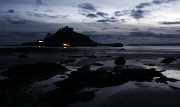 Twinkling light at St Michaels Mount, South of England