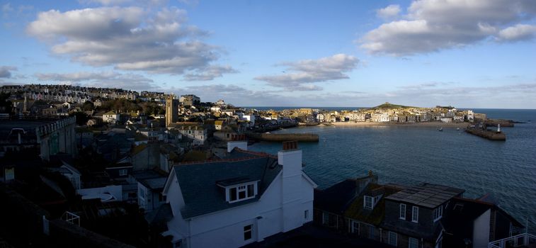 Town of St Ives with twinkling street lights