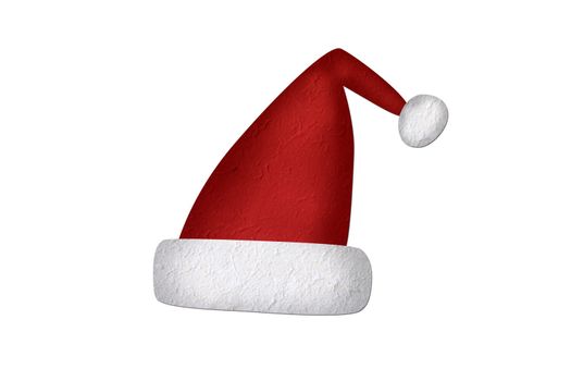 Single Mulberry paper Santa Claus red hat isolated on white background 