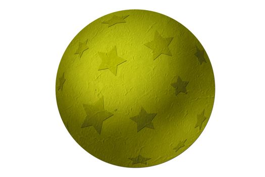 Yellow mulberry paper christmas ball with star on white background.