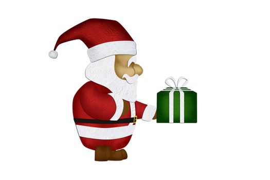 Merry Christmas, Mulberry paper  Santa Claus, on white background.