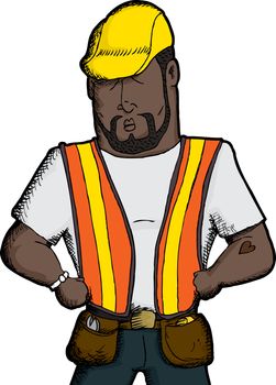 Muscular Black construction worker with heart tattoo