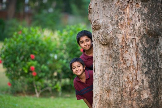 Handsome Indian toddler standing outdoor smiling