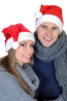 Smiling couple in Santa Claus Hat