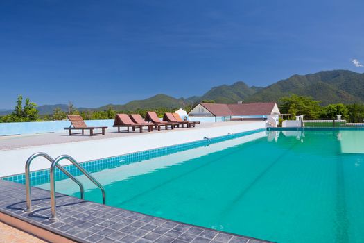 swimming pool besides mountains in Pai Maehongson ,Thailand