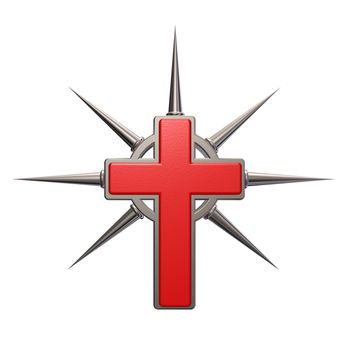 christian cross with metal thorns on white background - 3d illustration