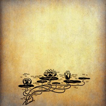Illustration of lotus flowers on old paper with copy space