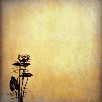 Illustration of lotus flowers on old paper with copy space 