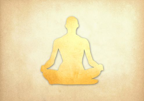 Abstract meditating people from grunge paper background 