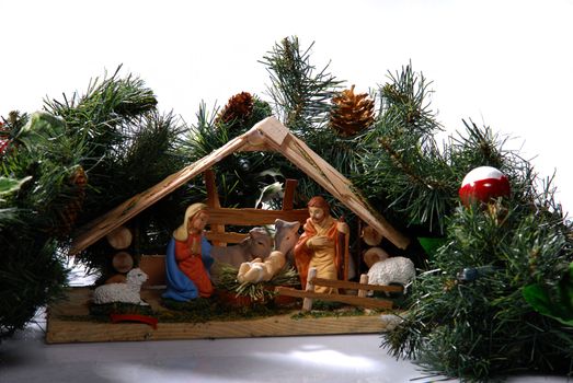 Creche at Christmas over white