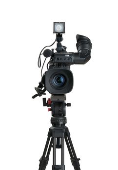 Professional digital video camera, isolated on white background