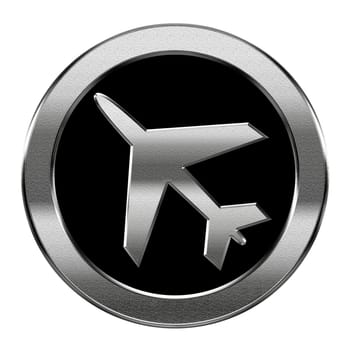 Airplane icon silver, isolated on white background.