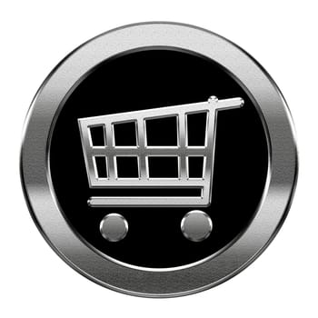shopping cart icon silver, isolated on white background.