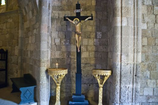 image is shot when we vacationed in rhodes, autumn 2012 and jesus on the cross is located inside in the monastery of Filerimos at Rhodes.