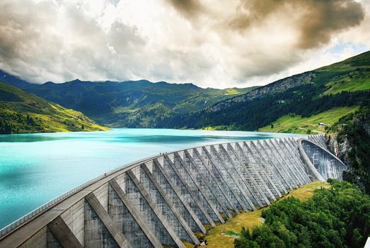 view of the Roselend weir, Savoy, French alps