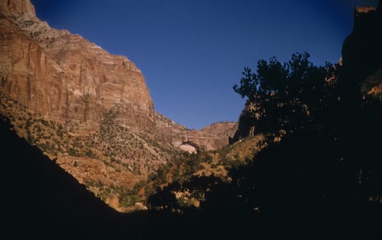 Distance view of Sandstone cliffs in Zion National Park, Utah