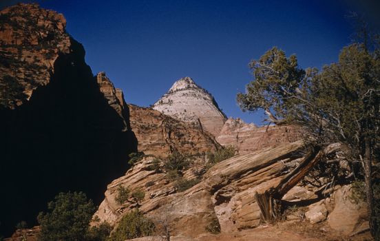 Scenic rocky mountains and blue sky with at Zion National Park, Utah