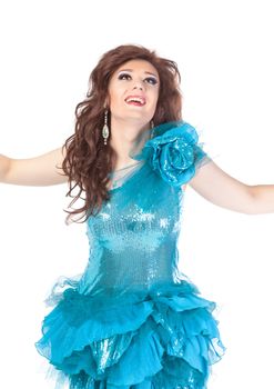 Portrait of drag queen. Man dressed as Woman, isolated on white background