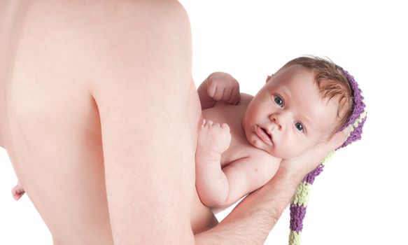 Shot of newborn baby on dad's hands